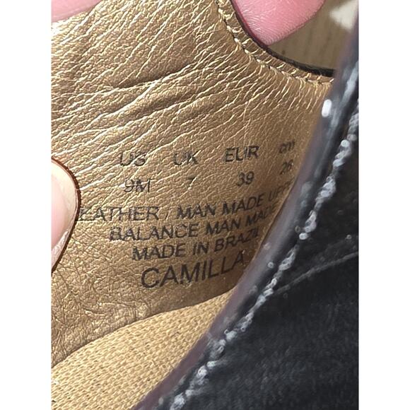 Sam Edelman CAMILLA Black Leather Sandals Wood Wedge Sling Heel Platform Read 9 - Picture 9 of 9